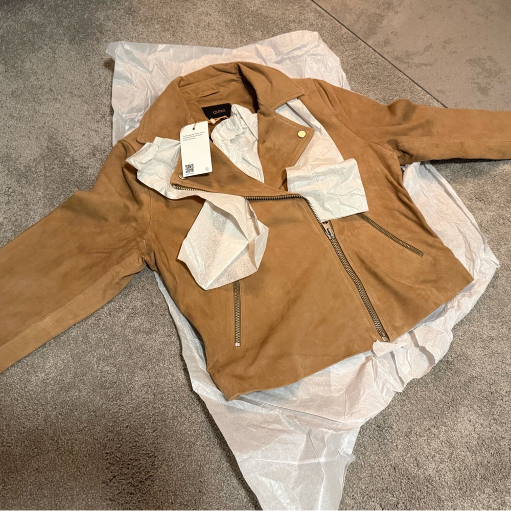 Quince NWT 100% Suede Biker Jacket Pecan Brown Size M - Picture 2 of 8
